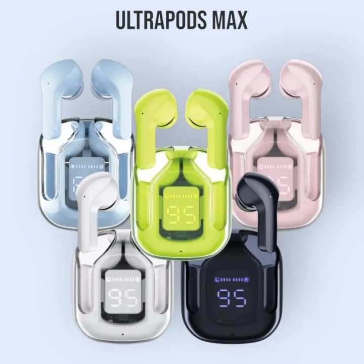 Ultrapods Pro Max True Wireless Earbuds with Display Transparent Design, Bluetooth 5.3 Water Proof