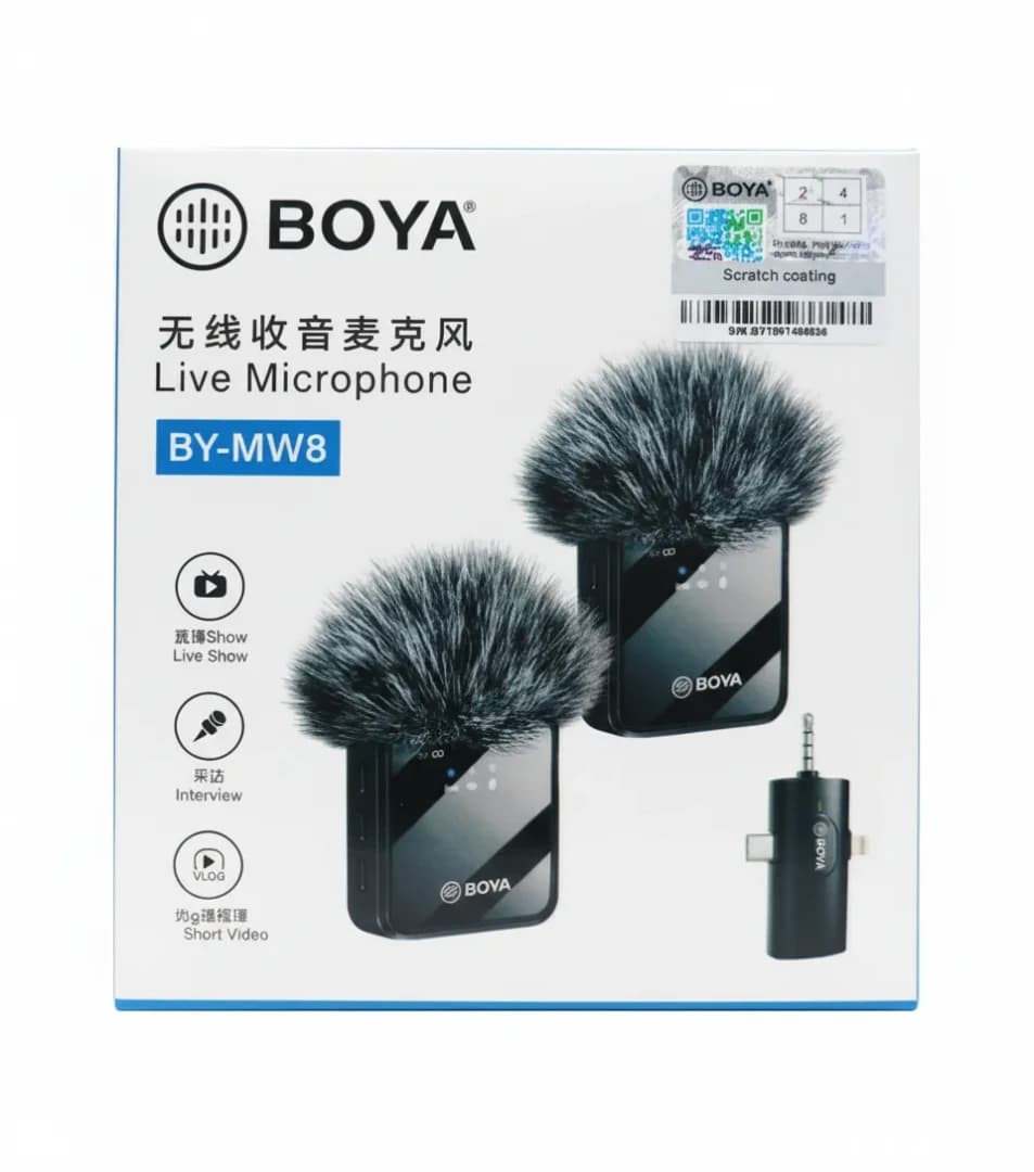 BOYA BY-MW8 Wireless Microphone Dual Channel Type-C & iPhone Supported 20m Range Noise Reduction Mic for Live, Vlog & Interview