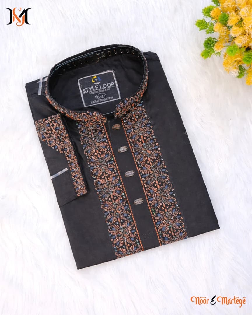 প্রিমিয়াম Black অরিজিনাল ইন্ডিয়ান সফট শাটন কটন পাঞ্জাবি – আরাম, স্টাইল ও দীর্ঘস্থায়ী গুণগত মানের নিশ্চয়তা